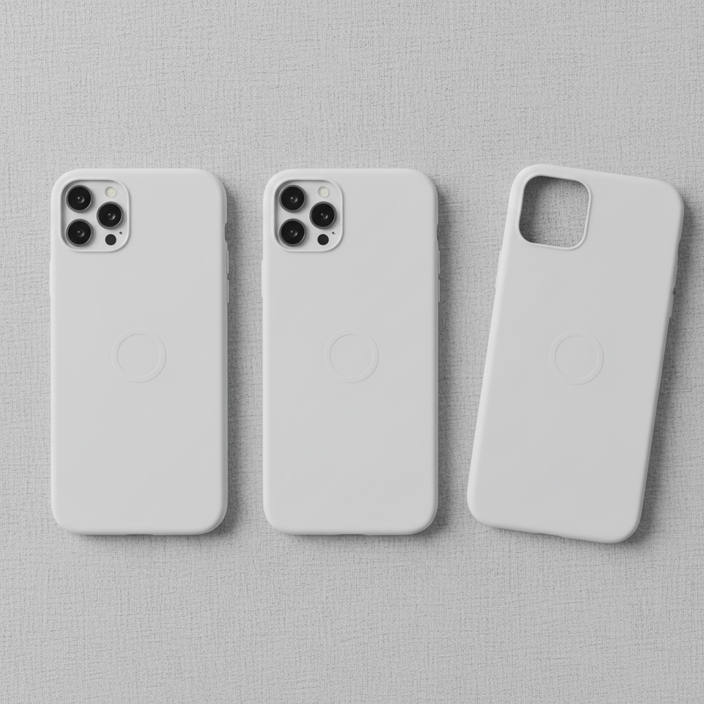 Slim white iPhone case on light grey background