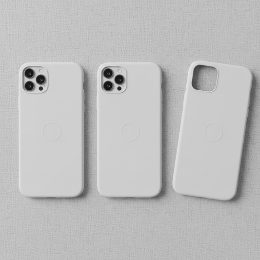 Slim white iPhone case on light grey background