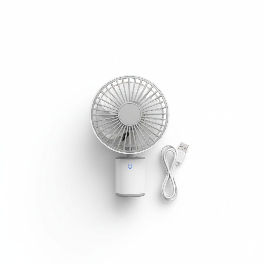 Compact portable mini USB fan on white background